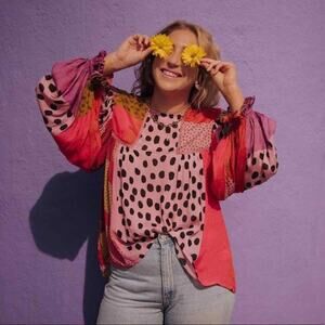 Anthropologie Bl-nk Miranda Peasant Blouse multi pattern size small